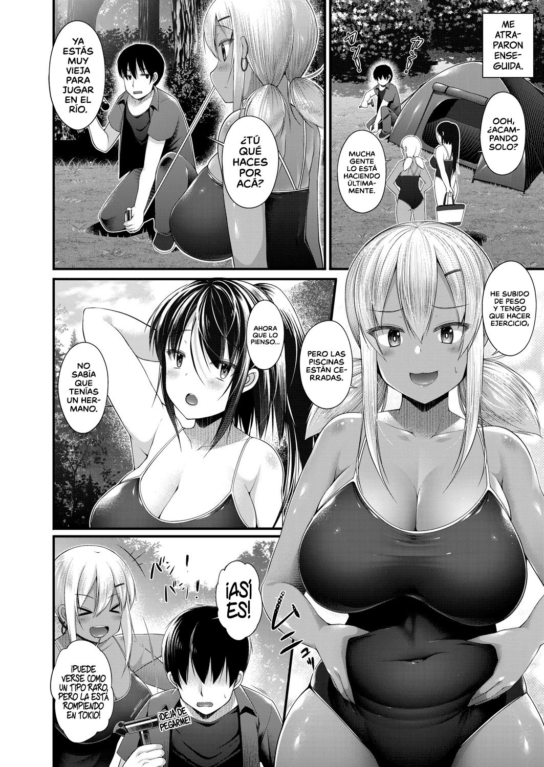 Hitori Camp o Shite itara Kuro Gal JK na Imouto to Imouto no Tomodachi ga Rannyuu shite kita Kekka Zempen | Cuando estaba acampando solo, mi hermana y su amiga se metieron en mi campamento Parte 1 page 6 full