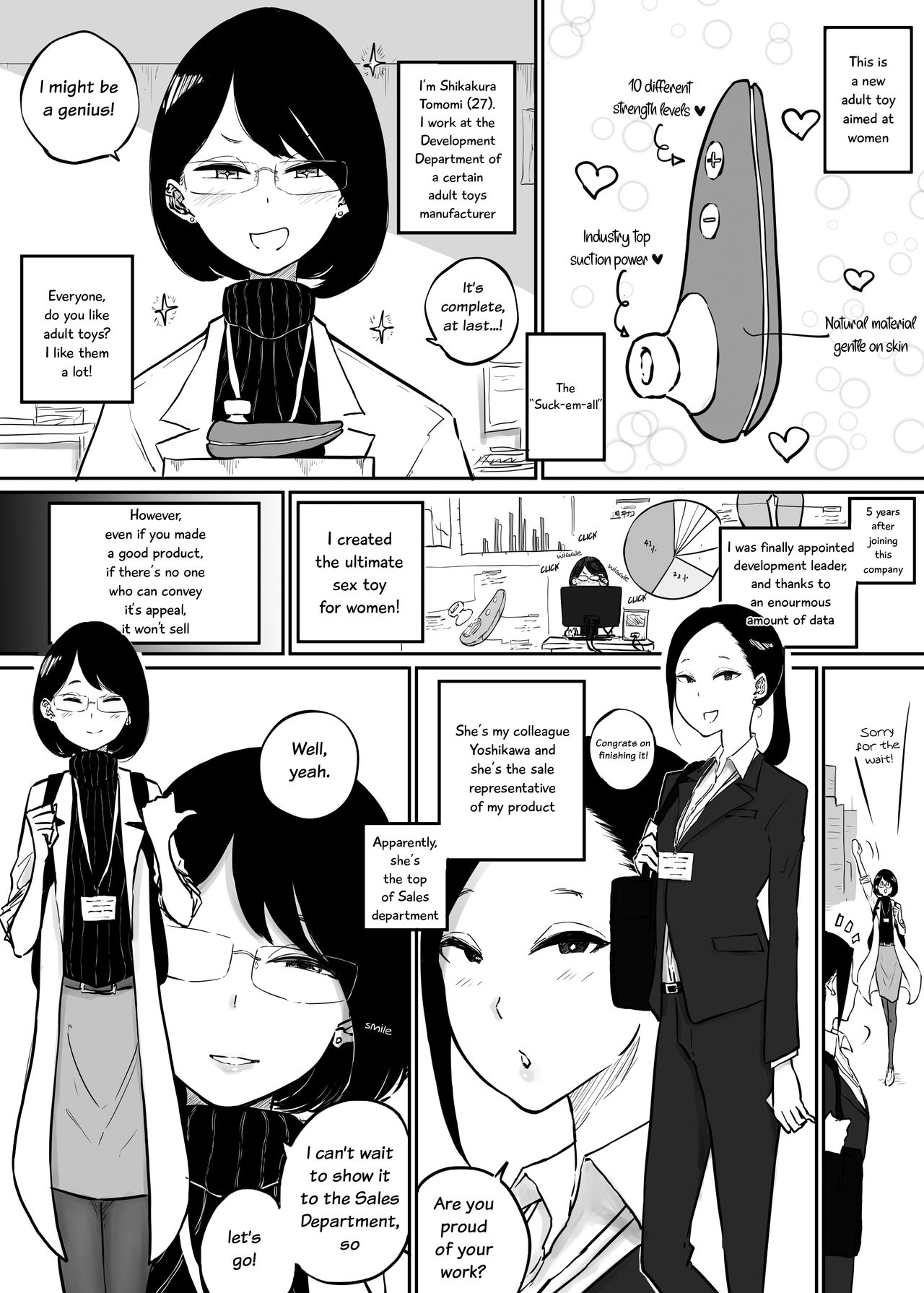 Zettai ni Ikasetai Adult Goods Maker Kaihatsubu VS Zettai ni Ikanai Adult Goods Maker Eigyoubu | The Sales Rep Who Absolutely Won’t Come VS The Researcher Who Absolutely Wants to Make Her Come page 1 full