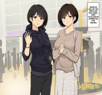 [Wakamatsu] Seikaku ga Seihantai na Futago to Tsukiatte 3p Sex suru Ohanashi [Spanish] cover